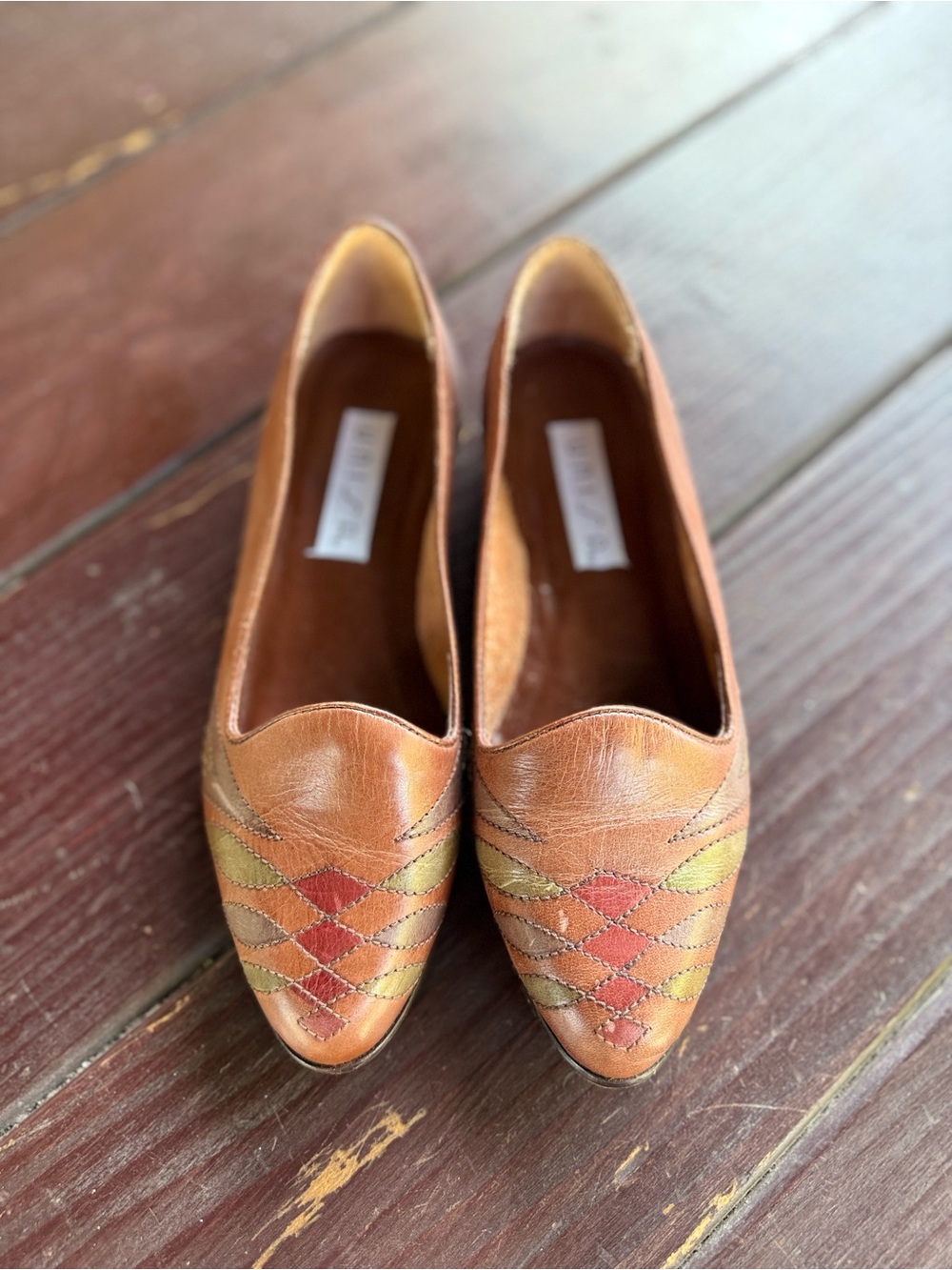 Unisa Brown Leather Multi-Color Flats Slip Ons Size 5B B2